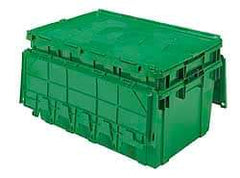 Akro-Mils - 100 Lb Load Capacity Green Polyethylene Attached-Lid Container - Stacking, Nesting, 27.1" Long x 16.9" Wide x 12-1/2" High, Lid Included - USA Tool & Supply