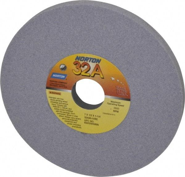 Norton - 7" Diam x 1-1/4" Hole x 1/2" Thick, I Hardness, 80 Grit Surface Grinding Wheel - Aluminum Oxide, Type 1, Medium Grade, 3,600 Max RPM, Vitrified Bond, No Recess - USA Tool & Supply