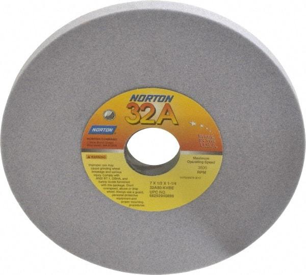 Norton - 7" Diam x 1-1/4" Hole x 1/2" Thick, K Hardness, 80 Grit Surface Grinding Wheel - Aluminum Oxide, Type 1, Medium Grade, 3,600 Max RPM, Vitrified Bond, No Recess - USA Tool & Supply