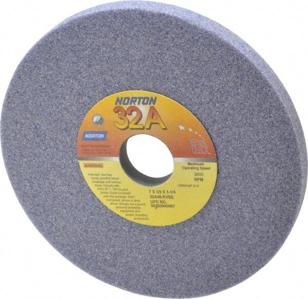 Norton - 7" Diam x 1-1/4" Hole x 1/2" Thick, K Hardness, 46 Grit Surface Grinding Wheel - Aluminum Oxide, Type 1, Coarse Grade, 3,600 Max RPM, Vitrified Bond, No Recess - USA Tool & Supply