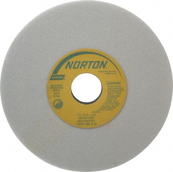 Norton - 7" Diam x 1-1/4" Hole x 1/2" Thick, I Hardness, 46 Grit Surface Grinding Wheel - Aluminum Oxide, Type 1, Coarse Grade, 3,600 Max RPM, Vitrified Bond, No Recess - USA Tool & Supply