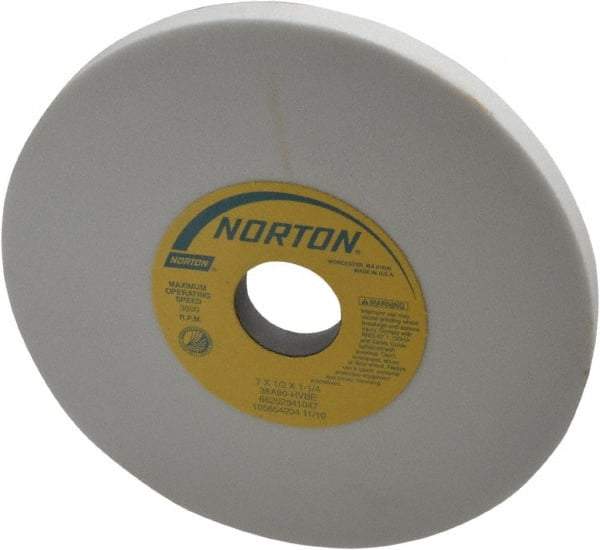 Norton - 7" Diam x 1-1/4" Hole x 1/2" Thick, H Hardness, 80 Grit Surface Grinding Wheel - Aluminum Oxide, Type 1, Medium Grade, 3,600 Max RPM, Vitrified Bond, No Recess - USA Tool & Supply