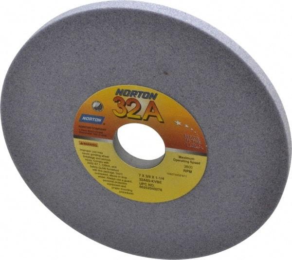 Norton - 7" Diam x 1-1/4" Hole x 3/8" Thick, K Hardness, 60 Grit Surface Grinding Wheel - Aluminum Oxide, Type 1, Medium Grade, 3,600 Max RPM, Vitrified Bond, No Recess - USA Tool & Supply