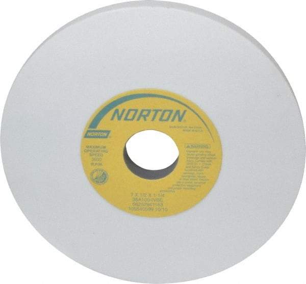 Norton - 7" Diam x 1-1/4" Hole x 1/2" Thick, I Hardness, 100 Grit Surface Grinding Wheel - Aluminum Oxide, Type 1, Fine Grade, 3,600 Max RPM, Vitrified Bond, No Recess - USA Tool & Supply