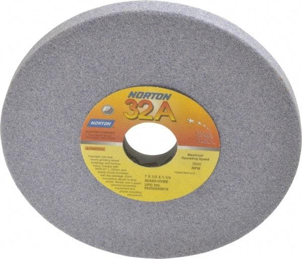 Norton - 7" Diam x 1-1/4" Hole x 1/2" Thick, H Hardness, 60 Grit Surface Grinding Wheel - Aluminum Oxide, Type 1, Medium Grade, 3,600 Max RPM, Vitrified Bond, No Recess - USA Tool & Supply