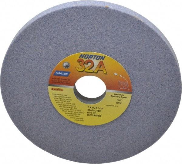 Norton - 7" Diam x 1-1/4" Hole x 1/2" Thick, J Hardness, 60 Grit Surface Grinding Wheel - Aluminum Oxide, Type 1, Medium Grade, 3,600 Max RPM, Vitrified Bond, No Recess - USA Tool & Supply