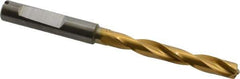 Guhring - Letter E (1/4) 140° Solid Carbide Jobber Drill - TiN Finish, Right Hand Cut, Spiral Flute, Whistle Notch Shank, 91mm OAL, SU Point - USA Tool & Supply