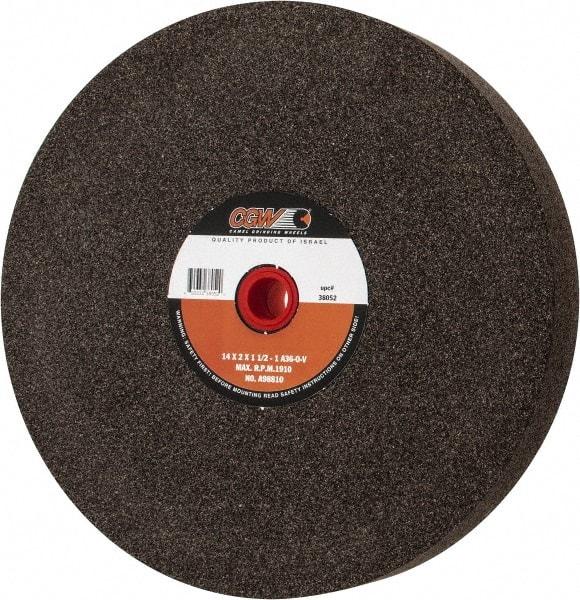 Camel Grinding Wheels - 36 Grit Aluminum Oxide Bench & Pedestal Grinding Wheel - 14" Diam x 1-1/2" Hole x 2" Thick, 1773 Max RPM, O Hardness, Very Coarse Grade , Vitrified Bond - USA Tool & Supply