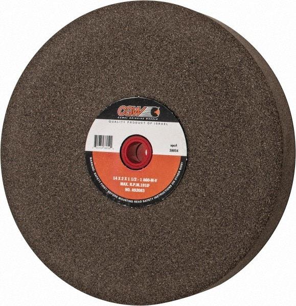 Camel Grinding Wheels - 60 Grit Aluminum Oxide Bench & Pedestal Grinding Wheel - 14" Diam x 1-1/2" Hole x 2" Thick, 1773 Max RPM, M Hardness, Medium Grade , Vitrified Bond - USA Tool & Supply
