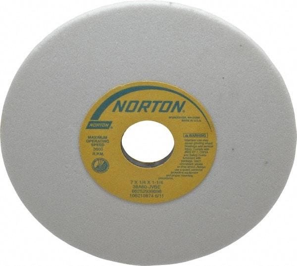 Norton - 7" Diam x 1-1/4" Hole x 1/4" Thick, J Hardness, 60 Grit Surface Grinding Wheel - Aluminum Oxide, Type 1, Medium Grade, 3,600 Max RPM, Vitrified Bond, No Recess - USA Tool & Supply