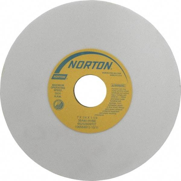 Norton - 7" Diam x 1-1/4" Hole x 1/4" Thick, H Hardness, 80 Grit Surface Grinding Wheel - Aluminum Oxide, Type 1, Medium Grade, 3,600 Max RPM, Vitrified Bond, No Recess - USA Tool & Supply