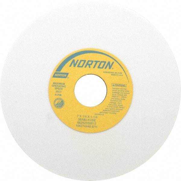 Norton - 7" Diam x 1-1/4" Hole x 1/4" Thick, K Hardness, 80 Grit Surface Grinding Wheel - Aluminum Oxide, Type 1, Medium Grade, 3,600 Max RPM, Vitrified Bond, No Recess - USA Tool & Supply