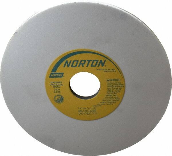 Norton - 7" Diam x 1-1/4" Hole x 1/4" Thick, H Hardness, 100 Grit Surface Grinding Wheel - Aluminum Oxide, Type 1, Fine Grade, 3,600 Max RPM, Vitrified Bond, No Recess - USA Tool & Supply