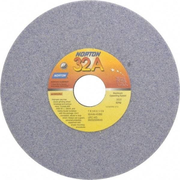 Norton - 7" Diam x 1-1/4" Hole x 1/4" Thick, H Hardness, 46 Grit Surface Grinding Wheel - Aluminum Oxide, Type 1, Coarse Grade, 3,600 Max RPM, Vitrified Bond, No Recess - USA Tool & Supply