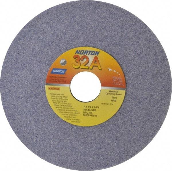 Norton - 7" Diam x 1-1/4" Hole x 1/4" Thick, I Hardness, 46 Grit Surface Grinding Wheel - Aluminum Oxide, Type 1, Coarse Grade, 3,600 Max RPM, Vitrified Bond, No Recess - USA Tool & Supply