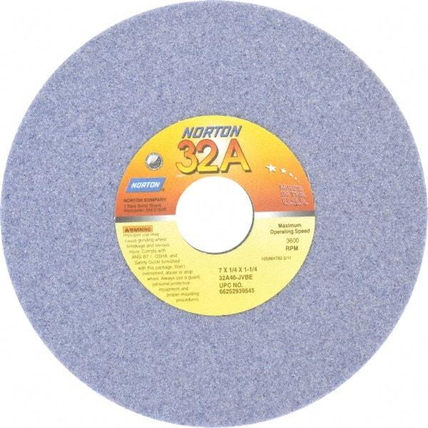 Norton - 7" Diam x 1-1/4" Hole x 1/4" Thick, J Hardness, 46 Grit Surface Grinding Wheel - Aluminum Oxide, Type 1, Coarse Grade, 3,600 Max RPM, Vitrified Bond, No Recess - USA Tool & Supply
