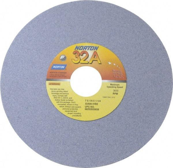 Norton - 7" Diam x 1-1/4" Hole x 1/4" Thick, I Hardness, 80 Grit Surface Grinding Wheel - Aluminum Oxide, Type 1, Medium Grade, 3,600 Max RPM, Vitrified Bond, No Recess - USA Tool & Supply