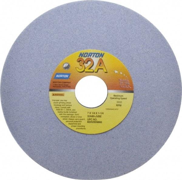 Norton - 7" Diam x 1-1/4" Hole x 1/4" Thick, J Hardness, 80 Grit Surface Grinding Wheel - Aluminum Oxide, Type 1, Medium Grade, 3,600 Max RPM, Vitrified Bond, No Recess - USA Tool & Supply