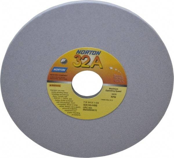 Norton - 7" Diam x 1-1/4" Hole x 1/4" Thick, I Hardness, 100 Grit Surface Grinding Wheel - Aluminum Oxide, Type 1, Fine Grade, 3,600 Max RPM, Vitrified Bond, No Recess - USA Tool & Supply