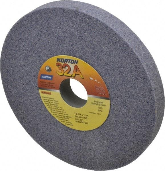 Norton - 7" Diam x 1-1/4" Hole x 3/4" Thick, K Hardness, 46 Grit Surface Grinding Wheel - Aluminum Oxide, Type 1, Coarse Grade, 3,600 Max RPM, Vitrified Bond, No Recess - USA Tool & Supply