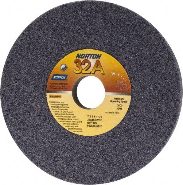 Norton - 7" Diam x 1-1/4" Hole x 1" Thick, H Hardness, 46 Grit Surface Grinding Wheel - Aluminum Oxide, Type 1, Coarse Grade, 3,600 Max RPM, Vitrified Bond, No Recess - USA Tool & Supply