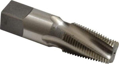 Reiff & Nestor - 3/8-18 NPTF, 15° Helix, 4 Flutes, Bright Finish, High Speed Steel, Spiral Flute Pipe Tap - Right Hand Flute, 0.7" Shank Diam, 1-1/16" Thread Length, 0.4540" Projection, 1/2" Square Size, Series 120DSS - USA Tool & Supply
