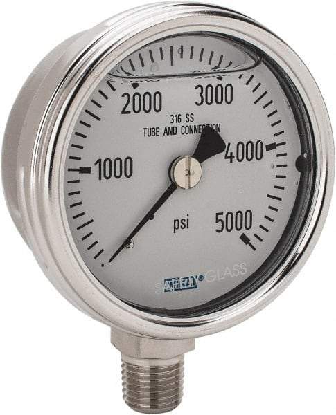 Wika - 2-1/2" Dial, 1/4 Thread, 0-5,000 Scale Range, Pressure Gauge - Lower Connection Mount, Accurate to 2-1-2% of Scale - USA Tool & Supply