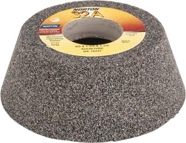 Norton - 4" Diam, 1-1/4" Hole Size, 1-1/2" Overall Thickness, 46 Grit, Type 11 Tool & Cutter Grinding Wheel - Coarse Grade, Aluminum Oxide, I Hardness, Vitrified Bond, 5,730 RPM - USA Tool & Supply