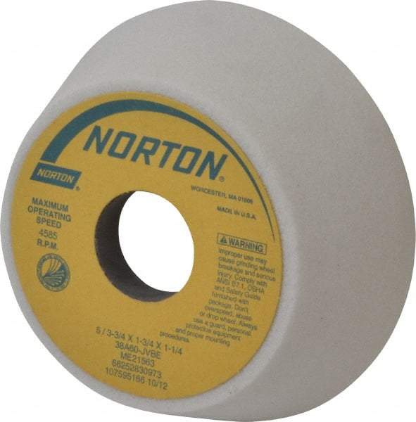 Norton - 5" Diam, 1-1/4" Hole Size, 1-3/4" Overall Thickness, 60 Grit, Type 11 Tool & Cutter Grinding Wheel - Medium Grade, Aluminum Oxide, J Hardness, Vitrified Bond, 4,585 RPM - USA Tool & Supply