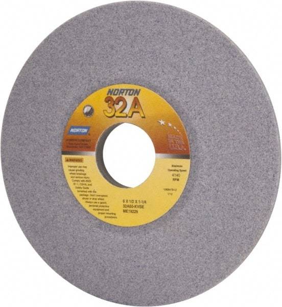 Norton - 6" Diam, 1-1/4" Hole Size, 1/2" Overall Thickness, 60 Grit, Type 12 Tool & Cutter Grinding Wheel - Medium Grade, Aluminum Oxide, K Hardness, Vitrified Bond, 4,140 RPM - USA Tool & Supply