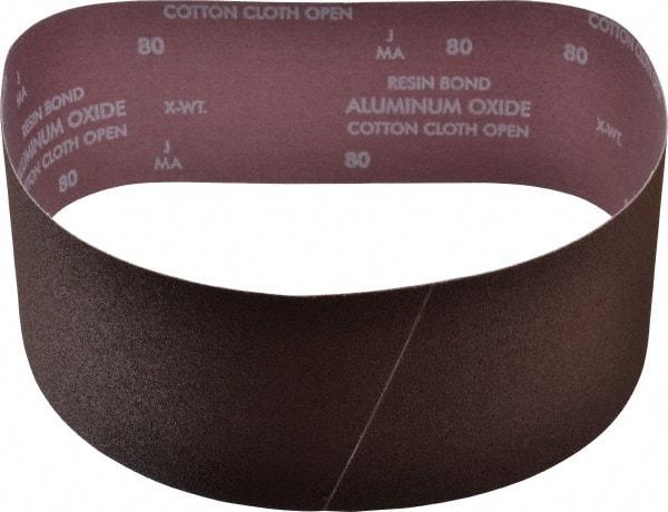 Norton - 4" Wide x 36" OAL, 80 Grit, Aluminum Oxide Abrasive Belt - Aluminum Oxide, Medium, Coated, X Weighted Cloth Backing, Series R228 - USA Tool & Supply