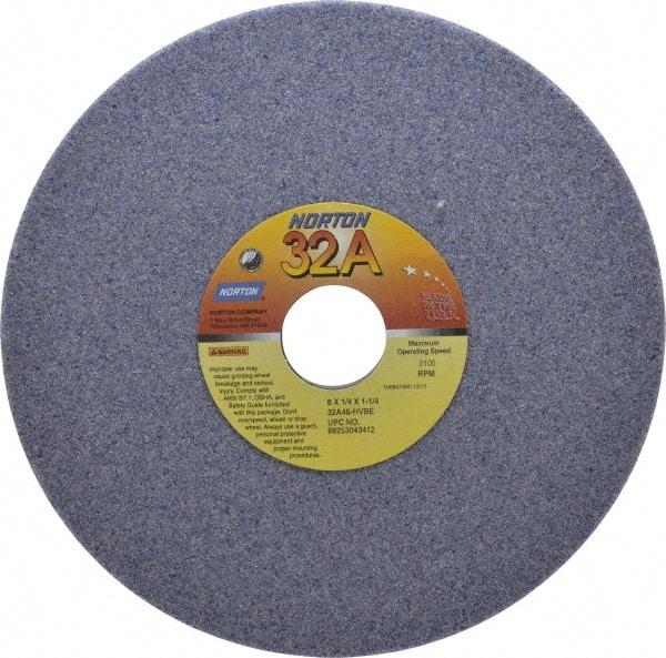 Norton - 8" Diam x 1-1/4" Hole x 1/4" Thick, H Hardness, 46 Grit Surface Grinding Wheel - Aluminum Oxide, Type 1, Coarse Grade, 3,105 Max RPM, Vitrified Bond, No Recess - USA Tool & Supply