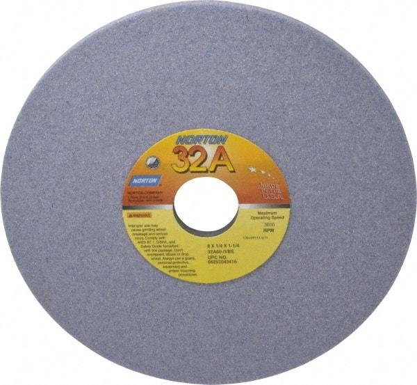 Norton - 8" Diam x 1-1/4" Hole x 1/4" Thick, I Hardness, 60 Grit Surface Grinding Wheel - Aluminum Oxide, Type 1, Medium Grade, 3,600 Max RPM, Vitrified Bond, No Recess - USA Tool & Supply