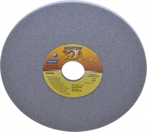 Norton - 8" Diam x 1-1/4" Hole x 1/4" Thick, K Hardness, 60 Grit Surface Grinding Wheel - Aluminum Oxide, Type 1, Medium Grade, 3,600 Max RPM, Vitrified Bond, No Recess - USA Tool & Supply