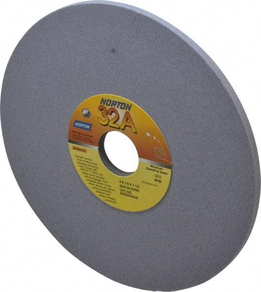 Norton - 8" Diam x 1-1/4" Hole x 1/4" Thick, K Hardness, 100 Grit Surface Grinding Wheel - Aluminum Oxide, Type 1, Fine Grade, 3,600 Max RPM, Vitrified Bond, No Recess - USA Tool & Supply