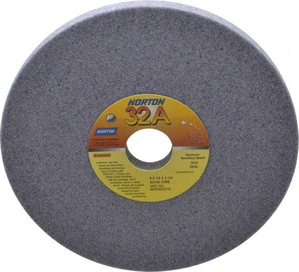 Norton - 8" Diam x 1-1/4" Hole x 1/2" Thick, J Hardness, 46 Grit Surface Grinding Wheel - Aluminum Oxide, Type 1, Coarse Grade, 3,600 Max RPM, Vitrified Bond, No Recess - USA Tool & Supply