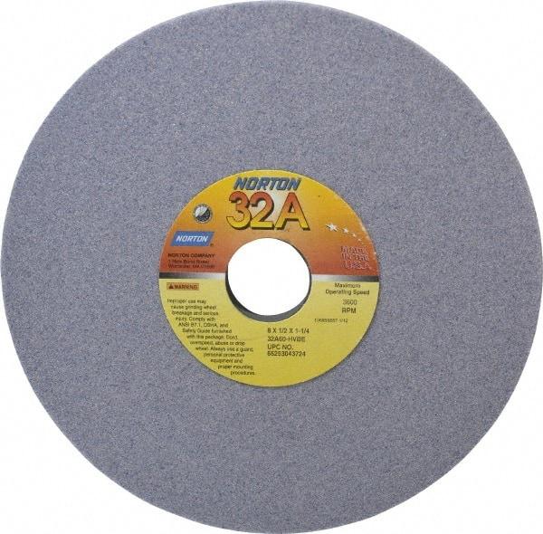 Norton - 8" Diam x 1-1/4" Hole x 1/2" Thick, H Hardness, 60 Grit Surface Grinding Wheel - Aluminum Oxide, Type 1, Medium Grade, 3,600 Max RPM, Vitrified Bond, No Recess - USA Tool & Supply