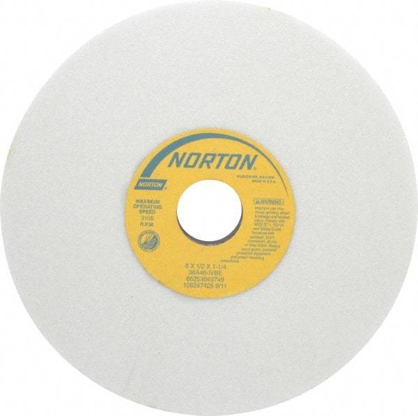 Norton - 8" Diam x 1-1/4" Hole x 1/2" Thick, I Hardness, 46 Grit Surface Grinding Wheel - Aluminum Oxide, Type 1, Coarse Grade, 3,105 Max RPM, Vitrified Bond, No Recess - USA Tool & Supply