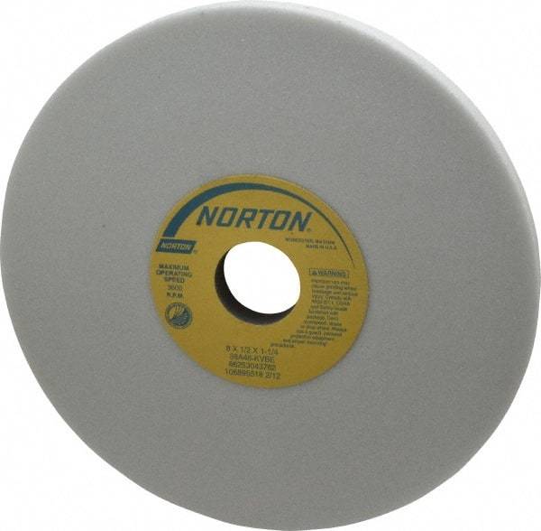 Norton - 8" Diam x 1-1/4" Hole x 1/2" Thick, K Hardness, 46 Grit Surface Grinding Wheel - Aluminum Oxide, Type 1, Coarse Grade, 3,600 Max RPM, Vitrified Bond, No Recess - USA Tool & Supply