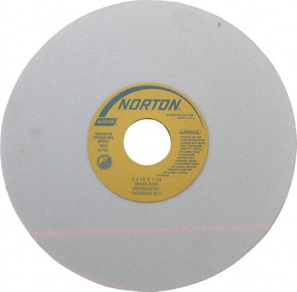 Norton - 8" Diam x 1-1/4" Hole x 1/2" Thick, I Hardness, 60 Grit Surface Grinding Wheel - Aluminum Oxide, Type 1, Medium Grade, 3,600 Max RPM, Vitrified Bond, No Recess - USA Tool & Supply