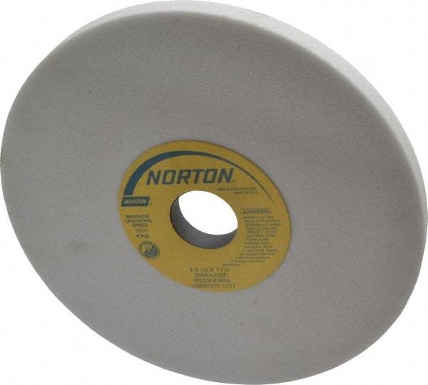 Norton - 8" Diam x 1-1/4" Hole x 1/2" Thick, J Hardness, 60 Grit Surface Grinding Wheel - Aluminum Oxide, Type 1, Medium Grade, 3,600 Max RPM, Vitrified Bond, No Recess - USA Tool & Supply