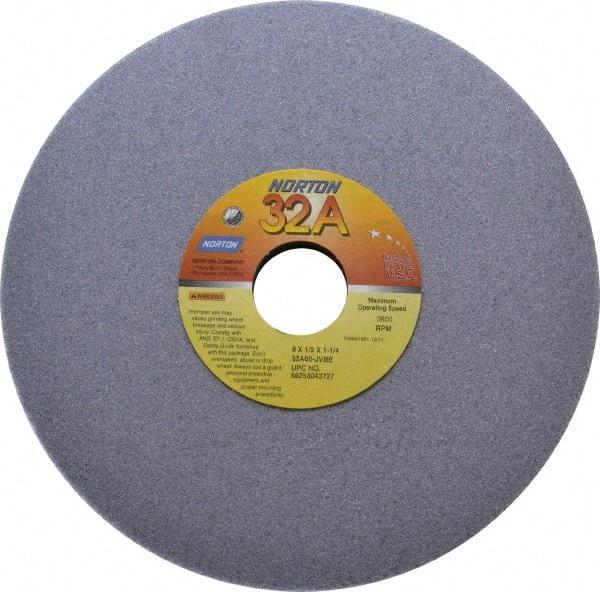 Norton - 8" Diam x 1-1/4" Hole x 1/2" Thick, J Hardness, 60 Grit Surface Grinding Wheel - Aluminum Oxide, Type 1, Medium Grade, 3,600 Max RPM, Vitrified Bond, No Recess - USA Tool & Supply