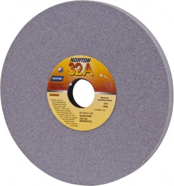 Norton - 8" Diam x 1-1/4" Hole x 1/2" Thick, H Hardness, 80 Grit Surface Grinding Wheel - Aluminum Oxide, Type 1, Medium Grade, 3,600 Max RPM, Vitrified Bond, No Recess - USA Tool & Supply