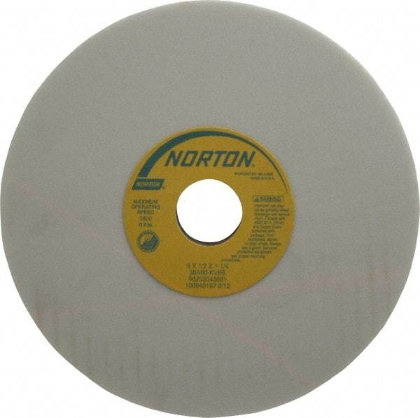 Norton - 8" Diam x 1-1/4" Hole x 1/2" Thick, K Hardness, 60 Grit Surface Grinding Wheel - Aluminum Oxide, Type 1, Medium Grade, 3,600 Max RPM, Vitrified Bond, No Recess - USA Tool & Supply