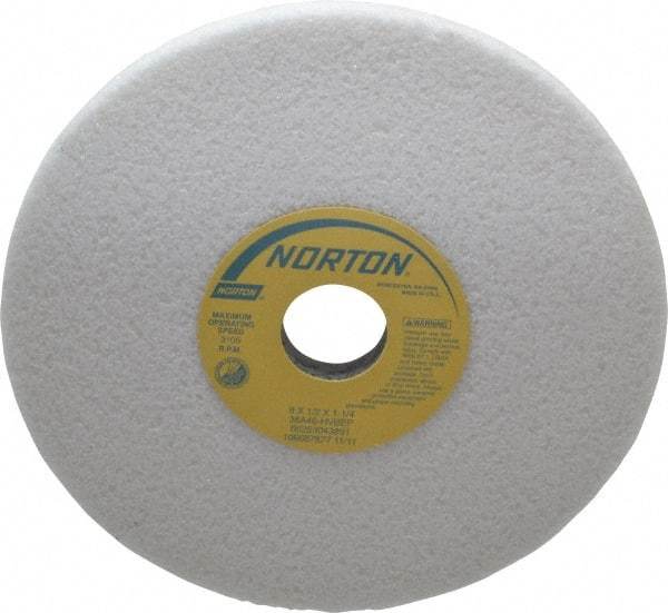 Norton - 8" Diam x 1-1/4" Hole x 1/2" Thick, H Hardness, 46 Grit Surface Grinding Wheel - Aluminum Oxide, Type 1, Coarse Grade, 3,105 Max RPM, Vitrified Bond, No Recess - USA Tool & Supply