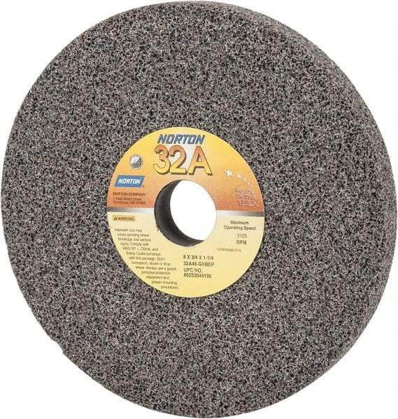 Norton - 8" Diam x 1-1/4" Hole x 3/4" Thick, G Hardness, 46 Grit Surface Grinding Wheel - Aluminum Oxide, Type 1, Coarse Grade, 3,105 Max RPM, Vitrified Bond, No Recess - USA Tool & Supply
