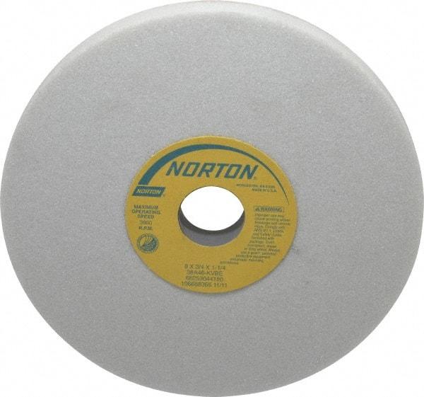 Norton - 8" Diam x 1-1/4" Hole x 3/4" Thick, K Hardness, 46 Grit Surface Grinding Wheel - Aluminum Oxide, Type 1, Coarse Grade, 3,600 Max RPM, Vitrified Bond, No Recess - USA Tool & Supply