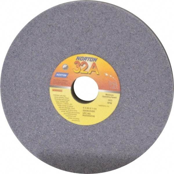 Norton - 8" Diam x 1-1/4" Hole x 3/4" Thick, K Hardness, 46 Grit Surface Grinding Wheel - Aluminum Oxide, Type 1, Coarse Grade, 3,600 Max RPM, Vitrified Bond, No Recess - USA Tool & Supply