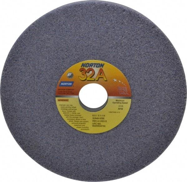 Norton - 8" Diam x 1-1/4" Hole x 1" Thick, I Hardness, 46 Grit Surface Grinding Wheel - Aluminum Oxide, Type 5, Coarse Grade, 3,105 Max RPM, Vitrified Bond, One-Side Recess - USA Tool & Supply