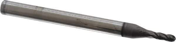 Niagara Cutter - 1/16" Diam, 3/16" LOC, 4 Flute Solid Carbide Ball End Mill - Diamond Finish, Single End, 1-1/2" OAL, 1/8" Shank Diam, Spiral Flute - USA Tool & Supply